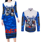 Personalised North Melbourne Kangaroos ANZAC Couples Matching Long Sleeve Bodycon Dress and Long Sleeve Button Shirt Military Remembrance Australian Football Mascot Camouflage