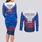 Personalised North Melbourne Kangaroos ANZAC Couples Matching Long Sleeve Bodycon Dress and Long Sleeve Button Shirt Military Remembrance Australian Football Mascot Camouflage