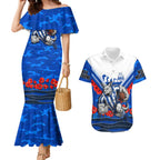Personalised North Melbourne Kangaroos ANZAC Couples Matching Mermaid Dress and Hawaiian Shirt Military Remembrance Australian Football Mascot Camouflage