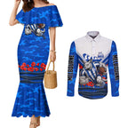 Personalised North Melbourne Kangaroos ANZAC Couples Matching Mermaid Dress and Long Sleeve Button Shirt Military Remembrance Australian Football Mascot Camouflage