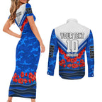 Personalised North Melbourne Kangaroos ANZAC Couples Matching Short Sleeve Bodycon Dress and Long Sleeve Button Shirt Military Remembrance Australian Football Mascot Camouflage