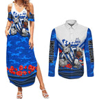 Personalised North Melbourne Kangaroos ANZAC Couples Matching Summer Maxi Dress and Long Sleeve Button Shirt Military Remembrance Australian Football Mascot Camouflage