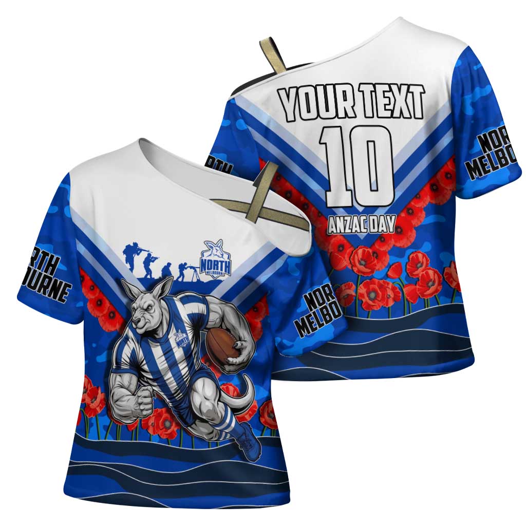 Personalised North Melbourne Kangaroos ANZAC Cross Shoulder Shirt Military Remembrance Australian Football Mascot Camouflage
