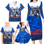 Personalised North Melbourne Kangaroos ANZAC Family Matching Long Sleeve Bodycon Dress and Hawaiian Shirt Military Remembrance Australian Football Mascot Camouflage