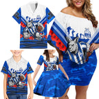 Personalised North Melbourne Kangaroos ANZAC Family Matching Off Shoulder Short Dress and Hawaiian Shirt Military Remembrance Australian Football Mascot Camouflage