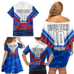Personalised North Melbourne Kangaroos ANZAC Family Matching Off Shoulder Short Dress and Hawaiian Shirt Military Remembrance Australian Football Mascot Camouflage