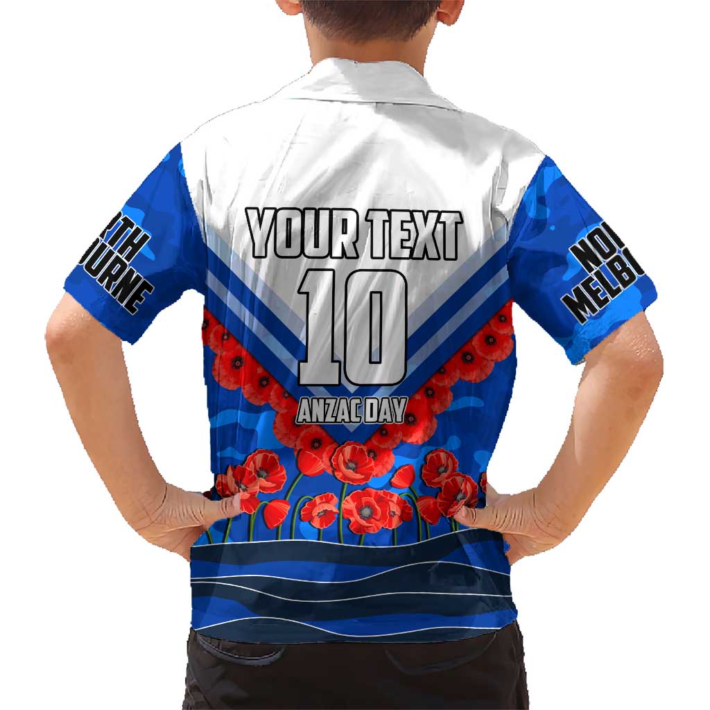 Personalised North Melbourne Kangaroos ANZAC Family Matching Puletasi and Hawaiian Shirt Military Remembrance Australian Football Mascot Camouflage