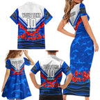 Personalised North Melbourne Kangaroos ANZAC Family Matching Short Sleeve Bodycon Dress and Hawaiian Shirt Military Remembrance Australian Football Mascot Camouflage