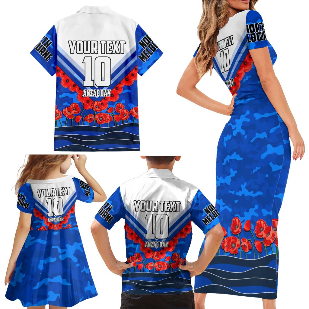 Personalised North Melbourne Kangaroos ANZAC Family Matching Short Sleeve Bodycon Dress and Hawaiian Shirt Military Remembrance Australian Football Mascot Camouflage