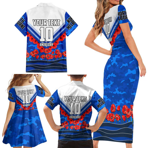 Personalised North Melbourne Kangaroos ANZAC Family Matching Short Sleeve Bodycon Dress and Hawaiian Shirt Military Remembrance Australian Football Mascot Camouflage