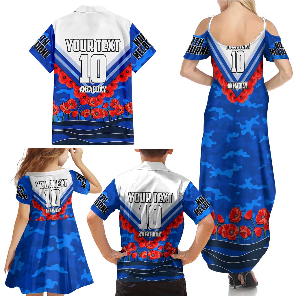 Personalised North Melbourne Kangaroos ANZAC Family Matching Summer Maxi Dress and Hawaiian Shirt Military Remembrance Australian Football Mascot Camouflage
