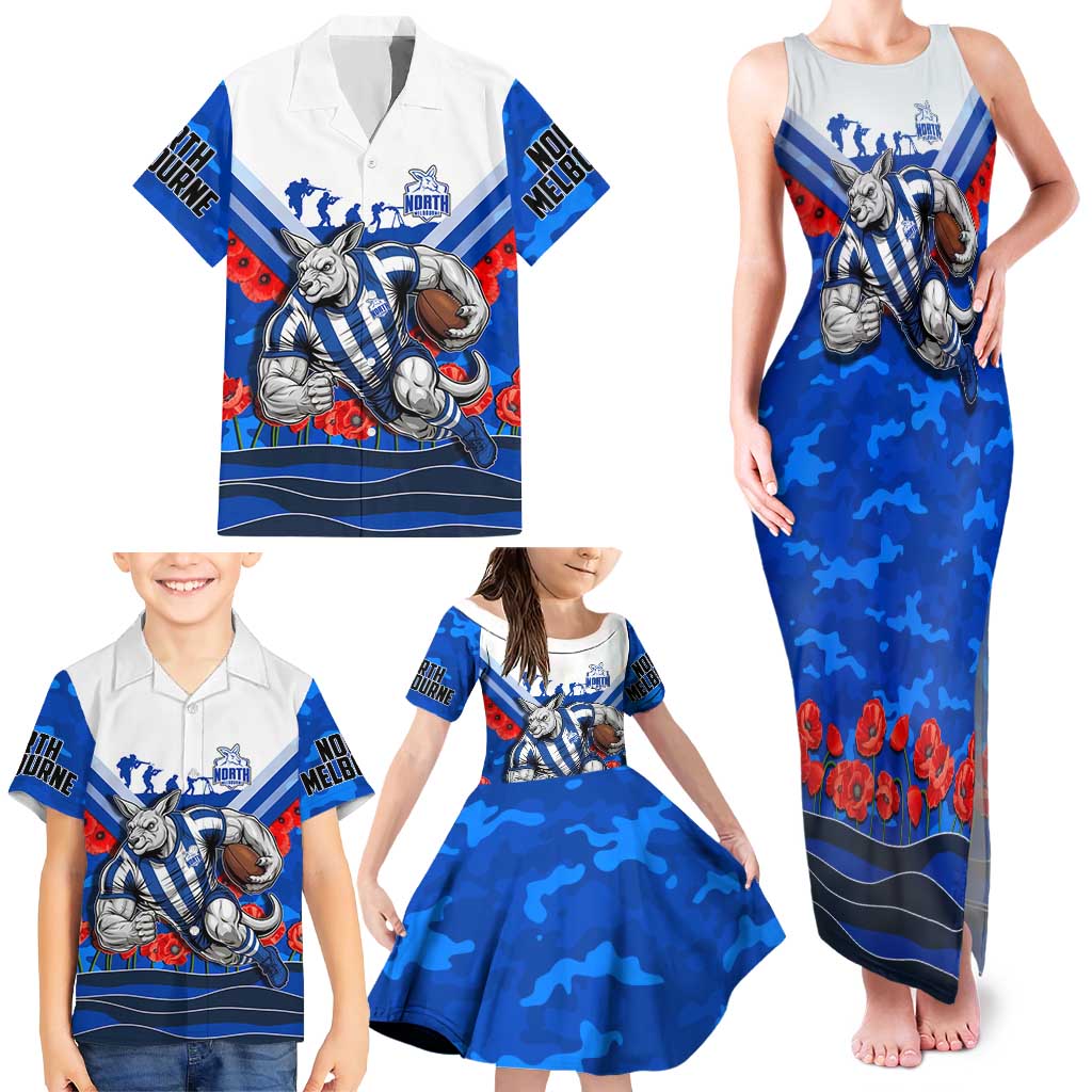 Personalised North Melbourne Kangaroos ANZAC Family Matching Tank Maxi Dress and Hawaiian Shirt Military Remembrance Australian Football Mascot Camouflage