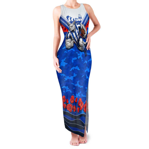 Personalised North Melbourne Kangaroos ANZAC Family Matching Tank Maxi Dress and Hawaiian Shirt Military Remembrance Australian Football Mascot Camouflage