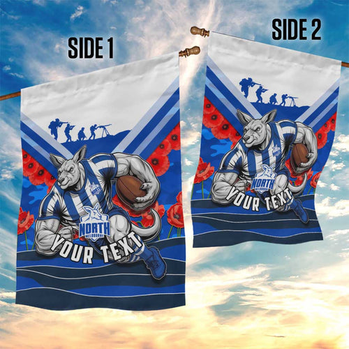Personalised North Melbourne Kangaroos ANZAC Garden Flag Military Remembrance Australian Football Mascot Camouflage