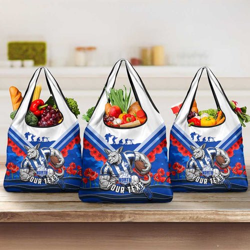Personalised North Melbourne Kangaroos ANZAC Grocery Bag Military Remembrance Australian Football Mascot Camouflage