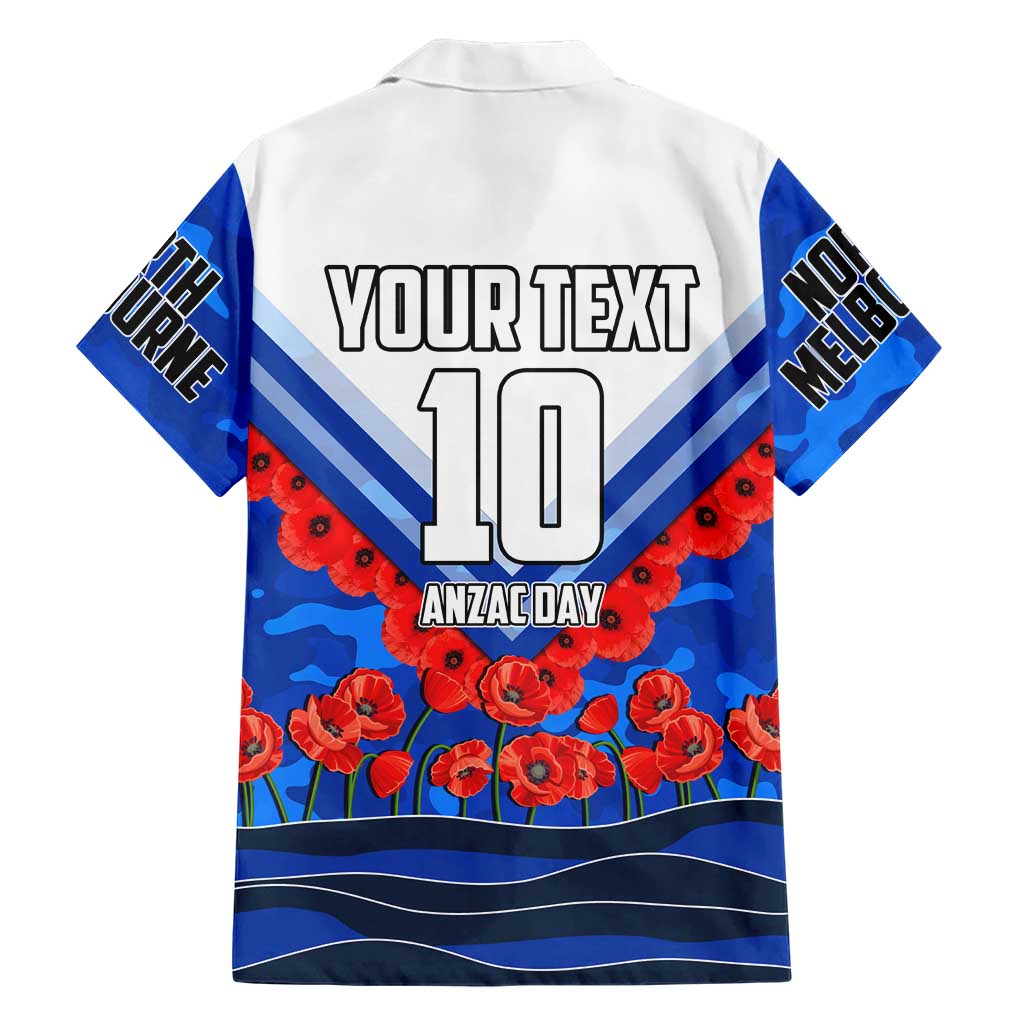 Personalised North Melbourne Kangaroos ANZAC Hawaiian Shirt Military Remembrance Australian Football Mascot Camouflage