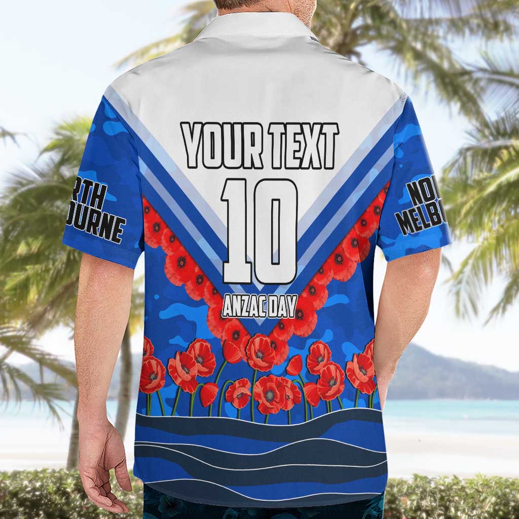 Personalised North Melbourne Kangaroos ANZAC Hawaiian Shirt Military Remembrance Australian Football Mascot Camouflage