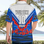 Personalised North Melbourne Kangaroos ANZAC Hawaiian Shirt Military Remembrance Australian Football Mascot Camouflage