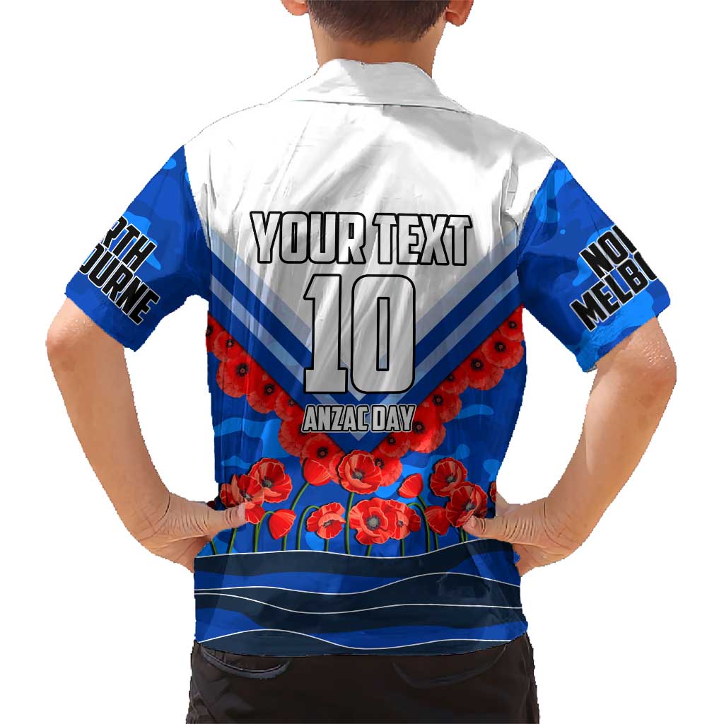 Personalised North Melbourne Kangaroos ANZAC Hawaiian Shirt Military Remembrance Australian Football Mascot Camouflage