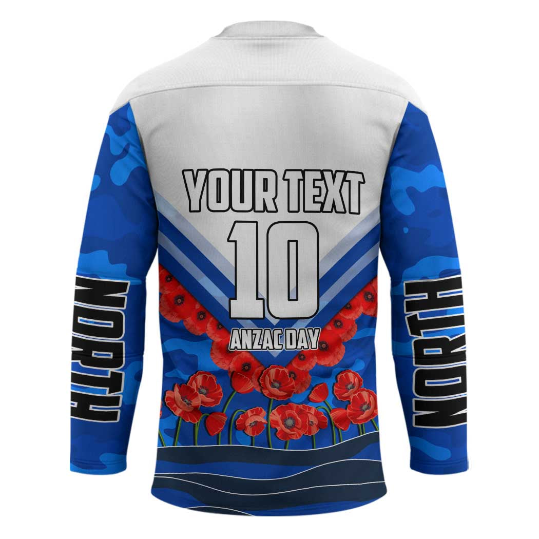 Personalised North Melbourne Kangaroos ANZAC Hockey Jersey Military Remembrance Australian Football Mascot Camouflage