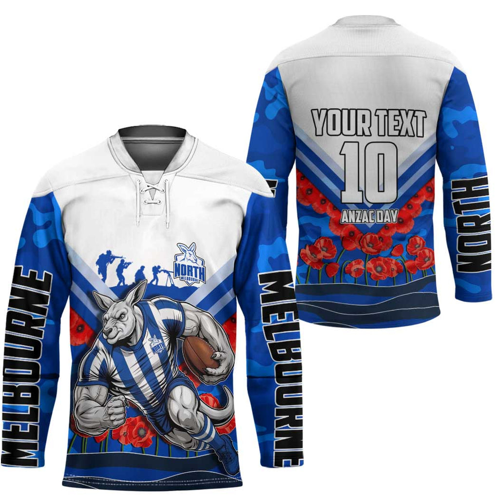 Personalised North Melbourne Kangaroos ANZAC Hockey Jersey Military Remembrance Australian Football Mascot Camouflage