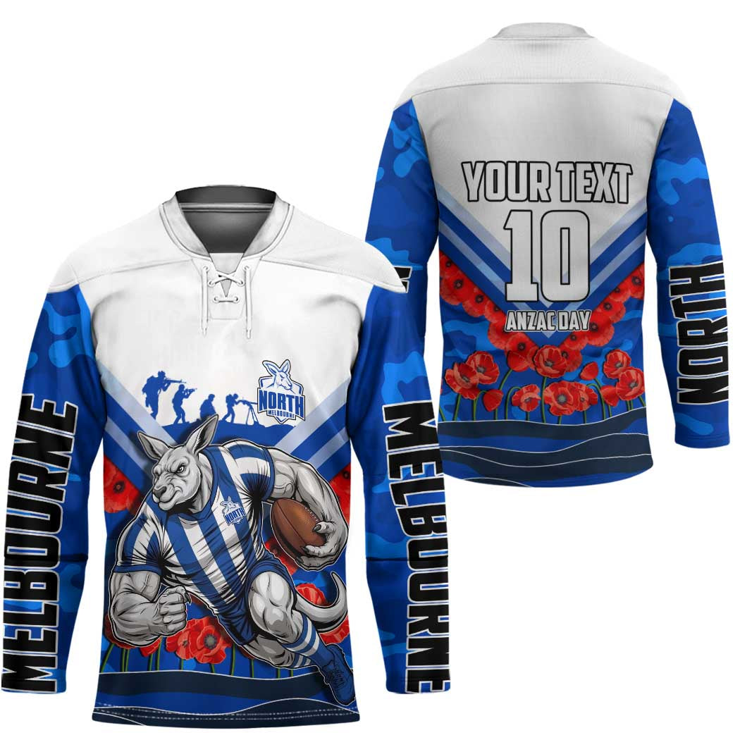 Personalised North Melbourne Kangaroos ANZAC Hockey Jersey Military Remembrance Australian Football Mascot Camouflage