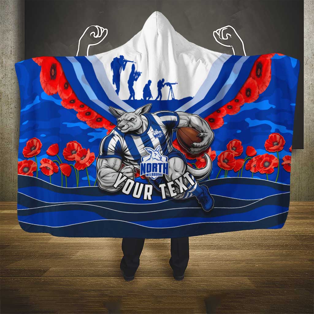 Personalised North Melbourne Kangaroos ANZAC Hooded Blanket Military Remembrance Australian Football Mascot Camouflage