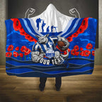 Personalised North Melbourne Kangaroos ANZAC Hooded Blanket Military Remembrance Australian Football Mascot Camouflage