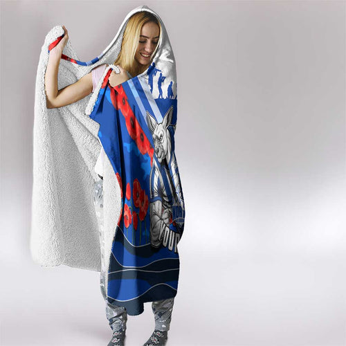 Personalised North Melbourne Kangaroos ANZAC Hooded Blanket Military Remembrance Australian Football Mascot Camouflage