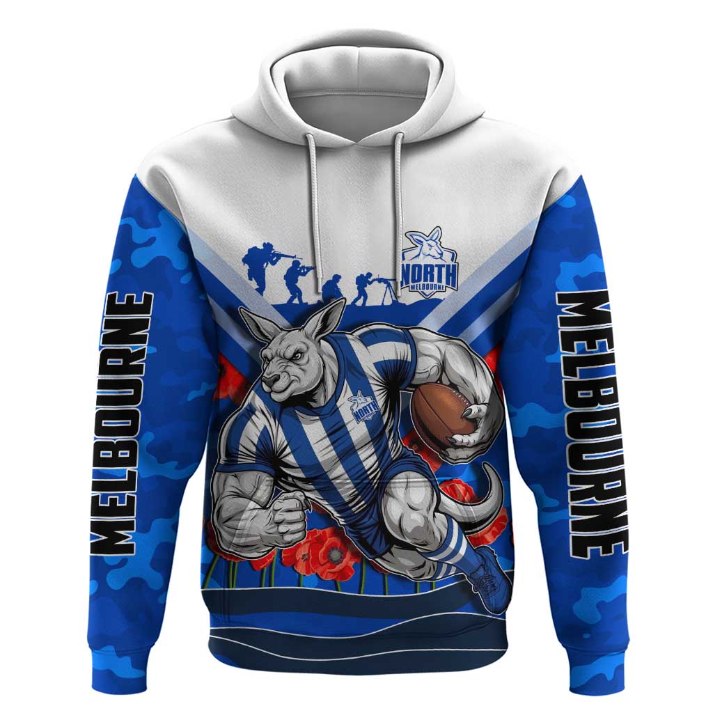 Personalised North Melbourne Kangaroos ANZAC Hoodie Military Remembrance Australian Football Mascot Camouflage