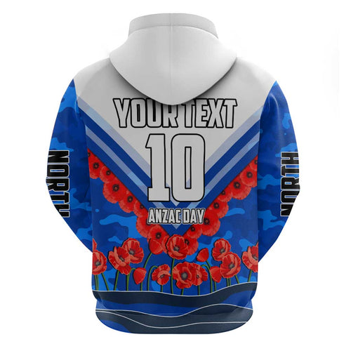 Personalised North Melbourne Kangaroos ANZAC Hoodie Military Remembrance Australian Football Mascot Camouflage
