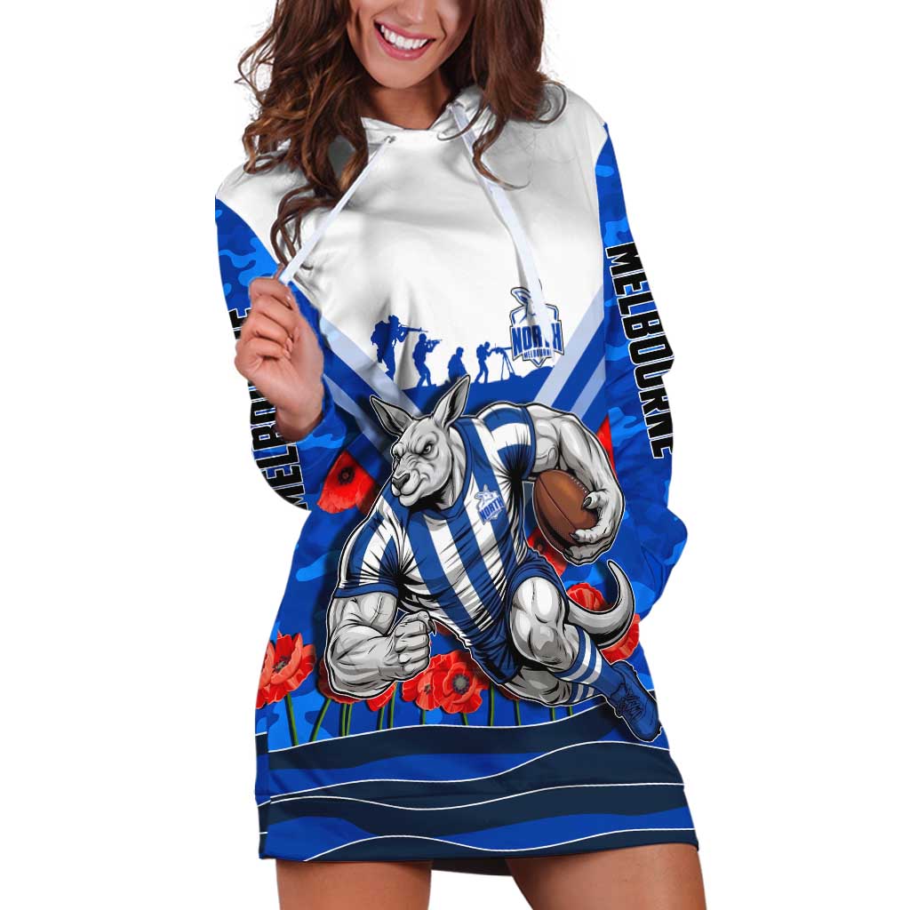 Personalised North Melbourne Kangaroos ANZAC Hoodie Dress Military Remembrance Australian Football Mascot Camouflage