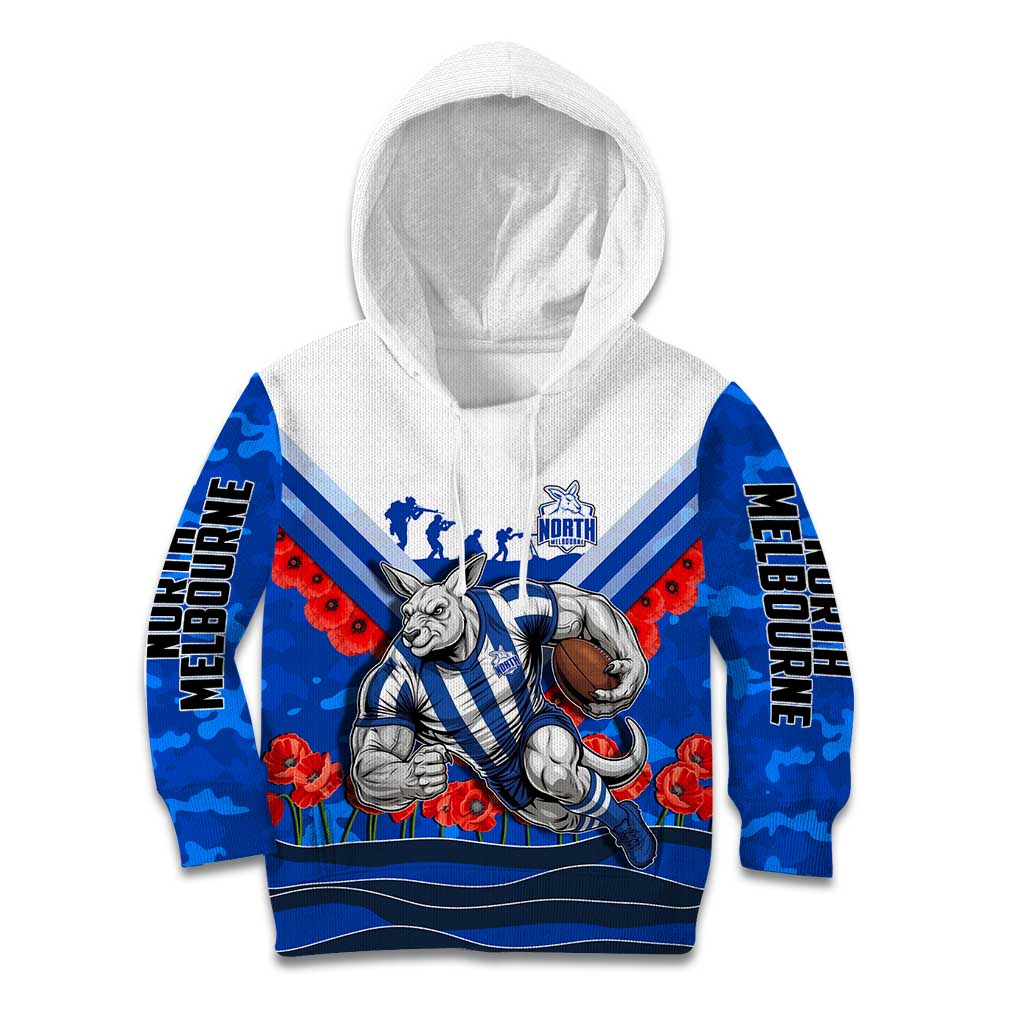 Personalised North Melbourne Kangaroos ANZAC Kid Hoodie Military Remembrance Australian Football Mascot Camouflage