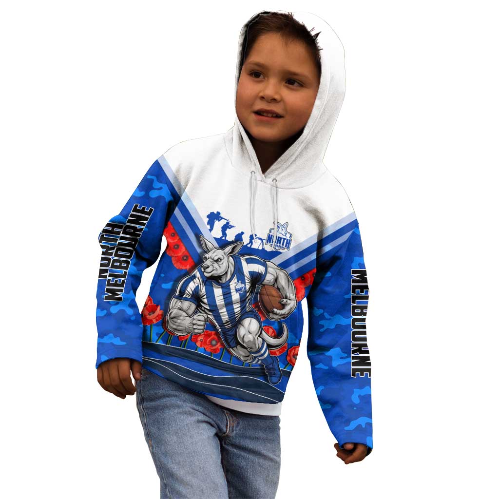 Personalised North Melbourne Kangaroos ANZAC Kid Hoodie Military Remembrance Australian Football Mascot Camouflage