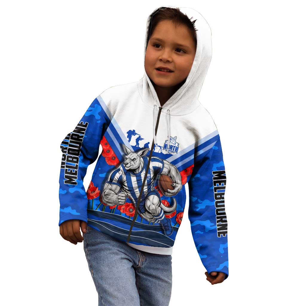 Personalised North Melbourne Kangaroos ANZAC Kid Hoodie Military Remembrance Australian Football Mascot Camouflage