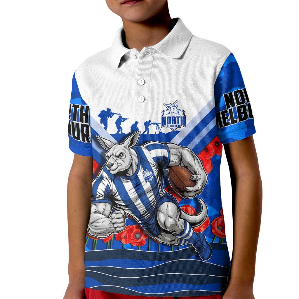 Personalised North Melbourne Kangaroos ANZAC Kid Polo Shirt Military Remembrance Australian Football Mascot Camouflage