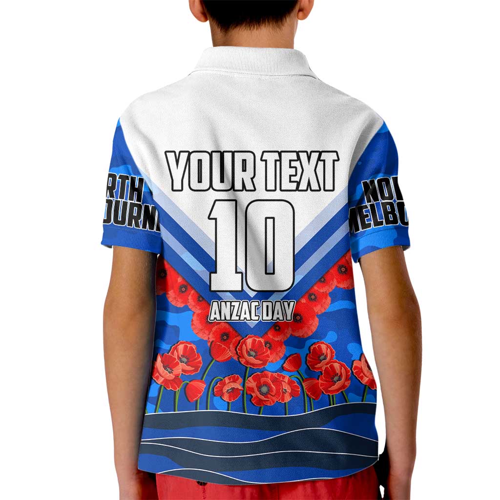 Personalised North Melbourne Kangaroos ANZAC Kid Polo Shirt Military Remembrance Australian Football Mascot Camouflage