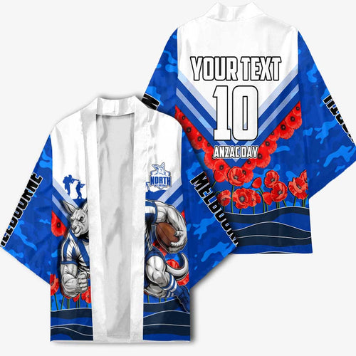 Personalised North Melbourne Kangaroos ANZAC Kimono Military Remembrance Australian Football Mascot Camouflage