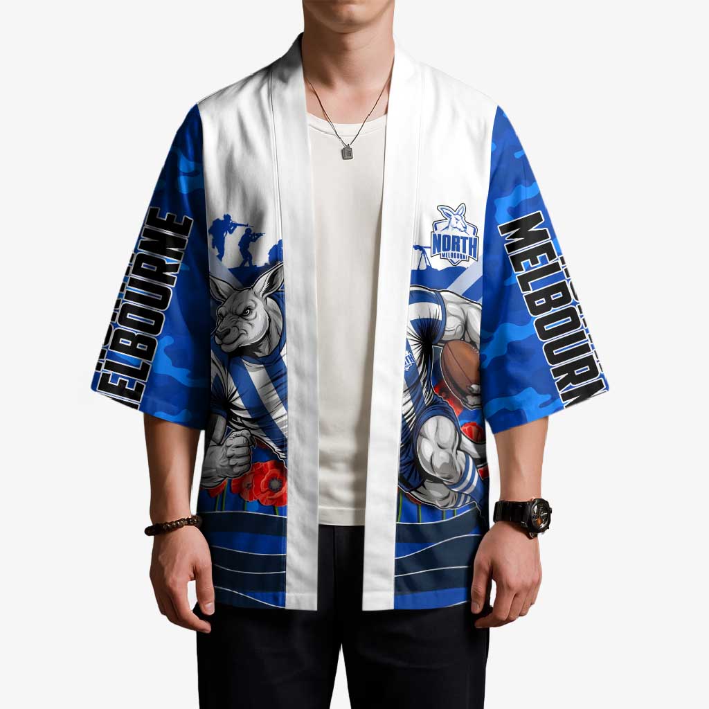Personalised North Melbourne Kangaroos ANZAC Kimono Military Remembrance Australian Football Mascot Camouflage