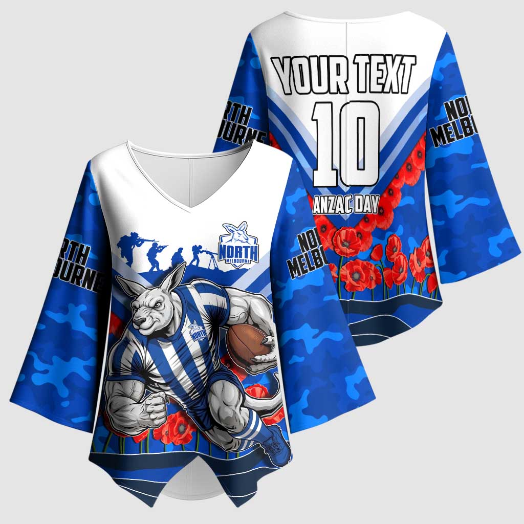 Personalised North Melbourne Kangaroos ANZAC Kimono Sleeve Blouse Military Remembrance Australian Football Mascot Camouflage