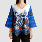 Personalised North Melbourne Kangaroos ANZAC Kimono Sleeve Blouse Military Remembrance Australian Football Mascot Camouflage