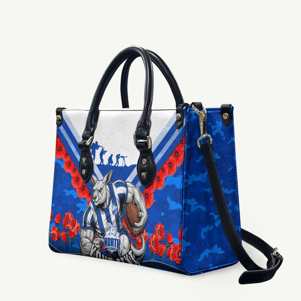 Personalised North Melbourne Kangaroos ANZAC Leather Bag Military Remembrance Australian Football Mascot Camouflage