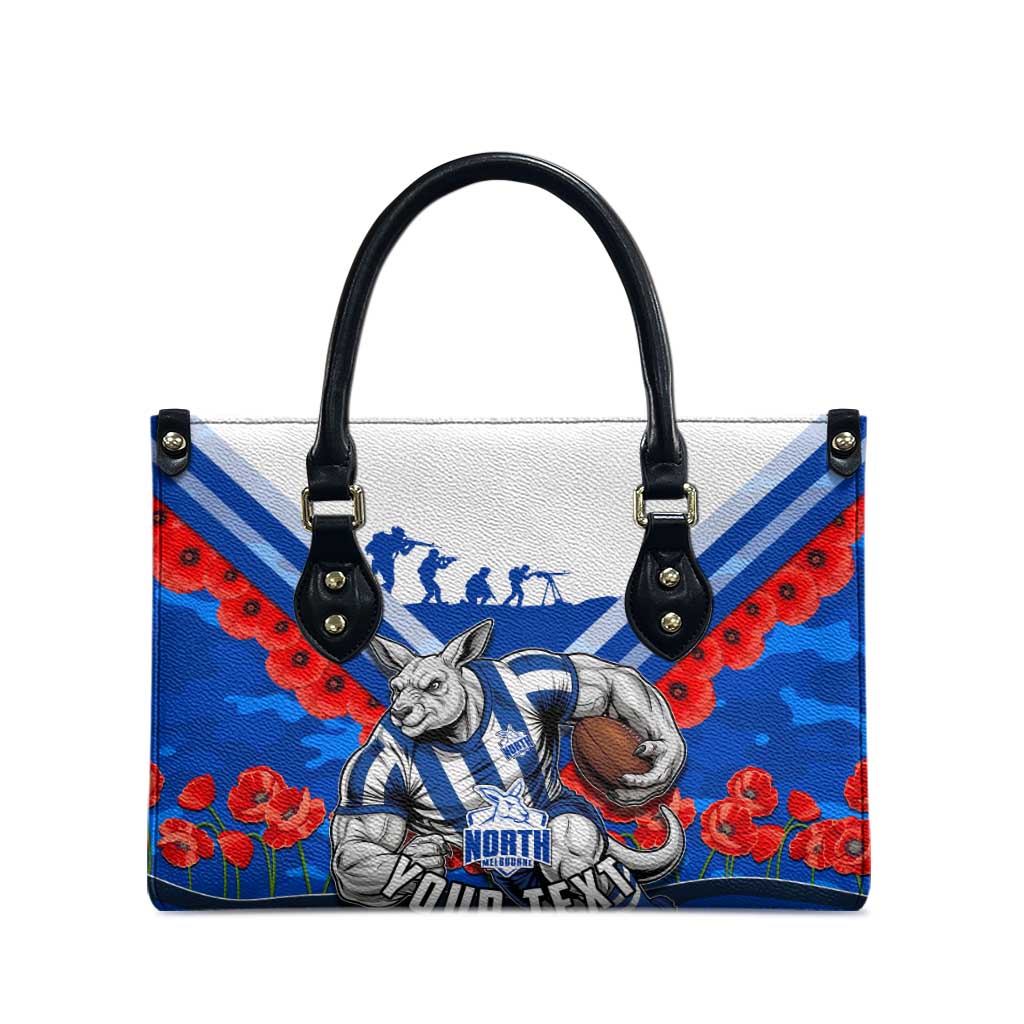 Personalised North Melbourne Kangaroos ANZAC Leather Bag Military Remembrance Australian Football Mascot Camouflage