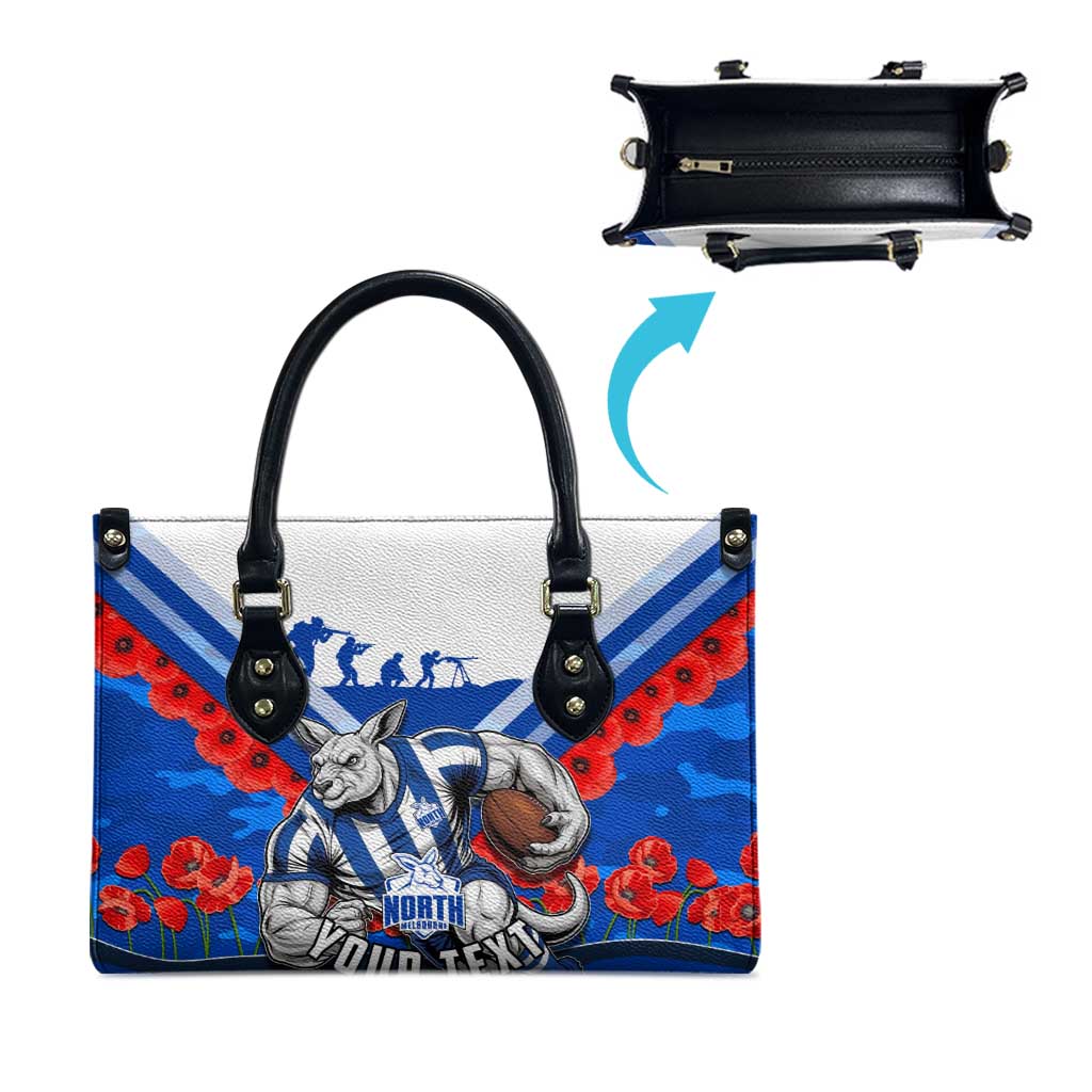 Personalised North Melbourne Kangaroos ANZAC Leather Bag Military Remembrance Australian Football Mascot Camouflage