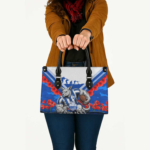 Personalised North Melbourne Kangaroos ANZAC Leather Bag Military Remembrance Australian Football Mascot Camouflage
