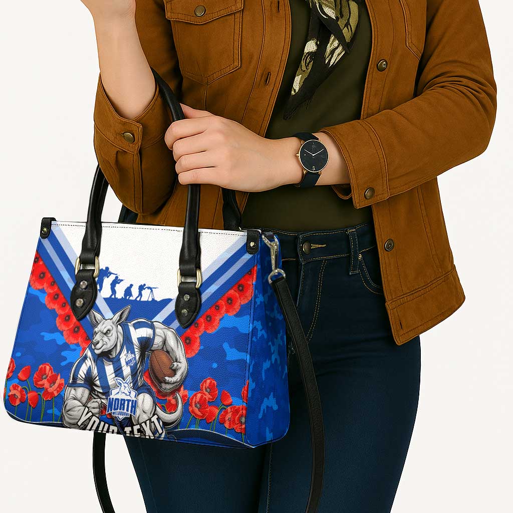 Personalised North Melbourne Kangaroos ANZAC Leather Bag Military Remembrance Australian Football Mascot Camouflage