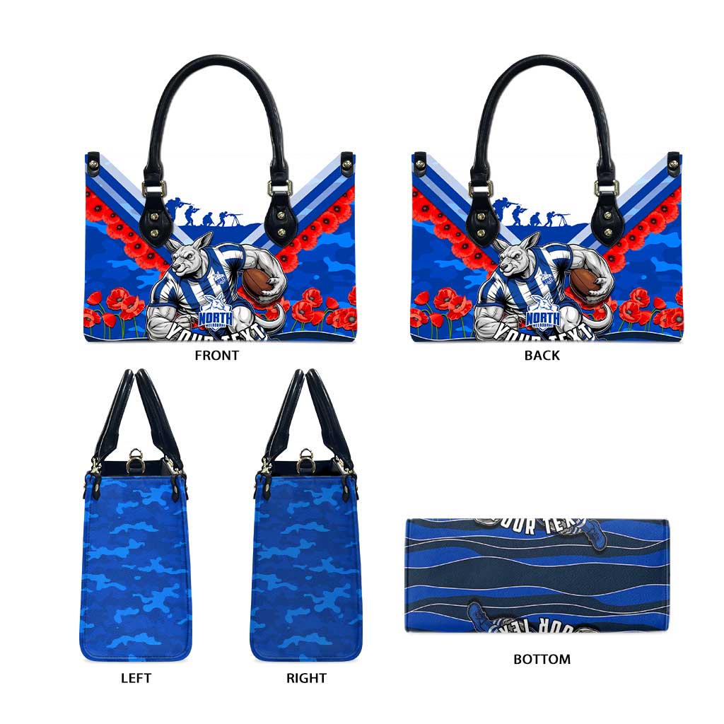 Personalised North Melbourne Kangaroos ANZAC Leather Bag Military Remembrance Australian Football Mascot Camouflage