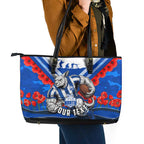 Personalised North Melbourne Kangaroos ANZAC Leather Tote Bag Military Remembrance Australian Football Mascot Camouflage