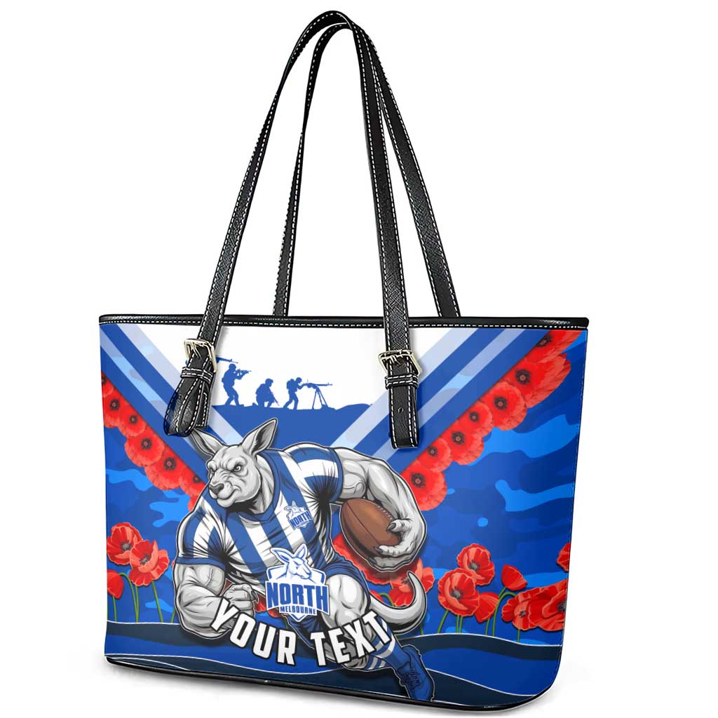 Personalised North Melbourne Kangaroos ANZAC Leather Tote Bag Military Remembrance Australian Football Mascot Camouflage