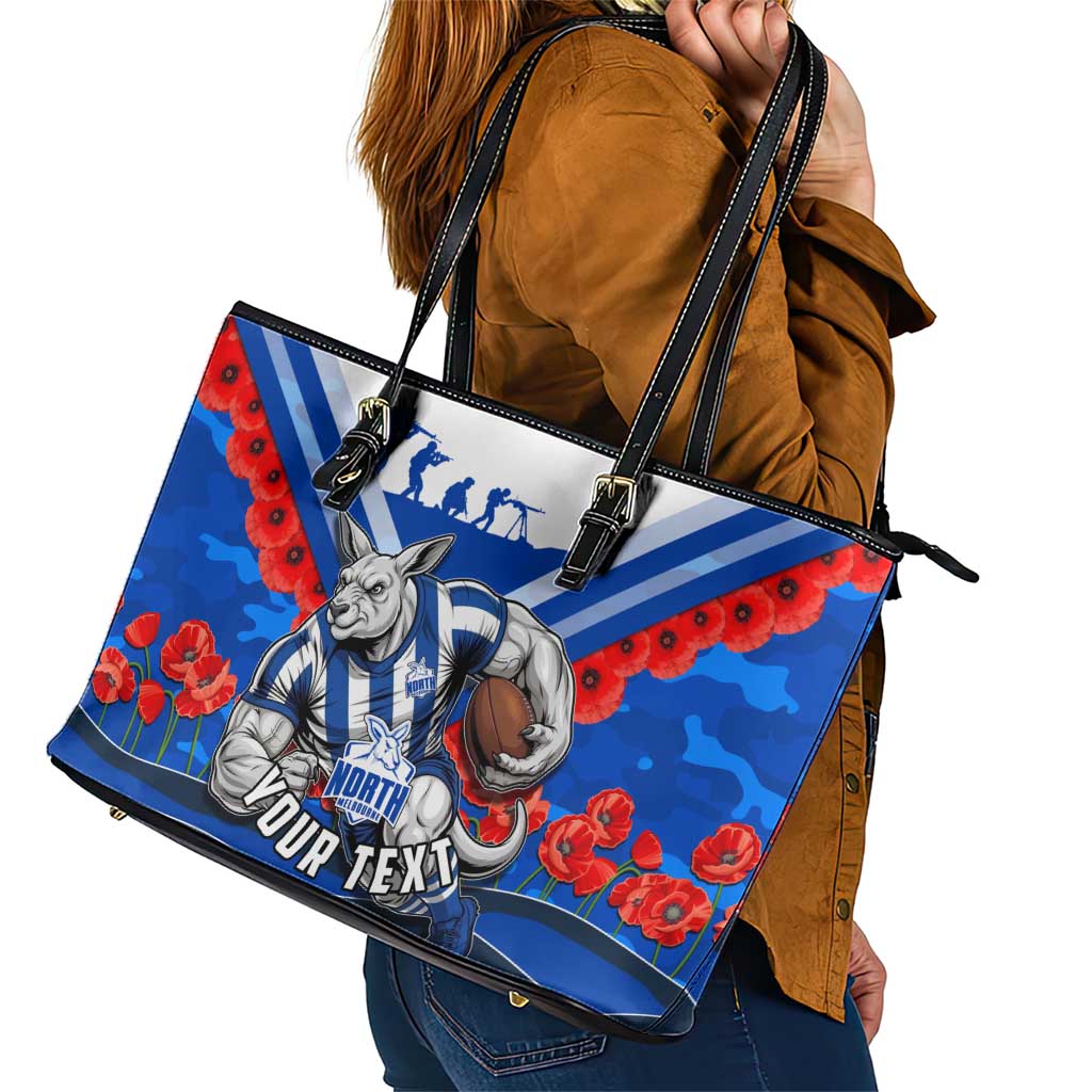 Personalised North Melbourne Kangaroos ANZAC Leather Tote Bag Military Remembrance Australian Football Mascot Camouflage
